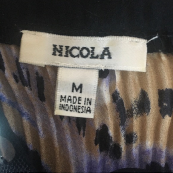 Nicola Multicolor Stretchy Top-Pleated-Puffy Sleeve-M- Sequins-Purple Brown Teal - Picture 4 of 15